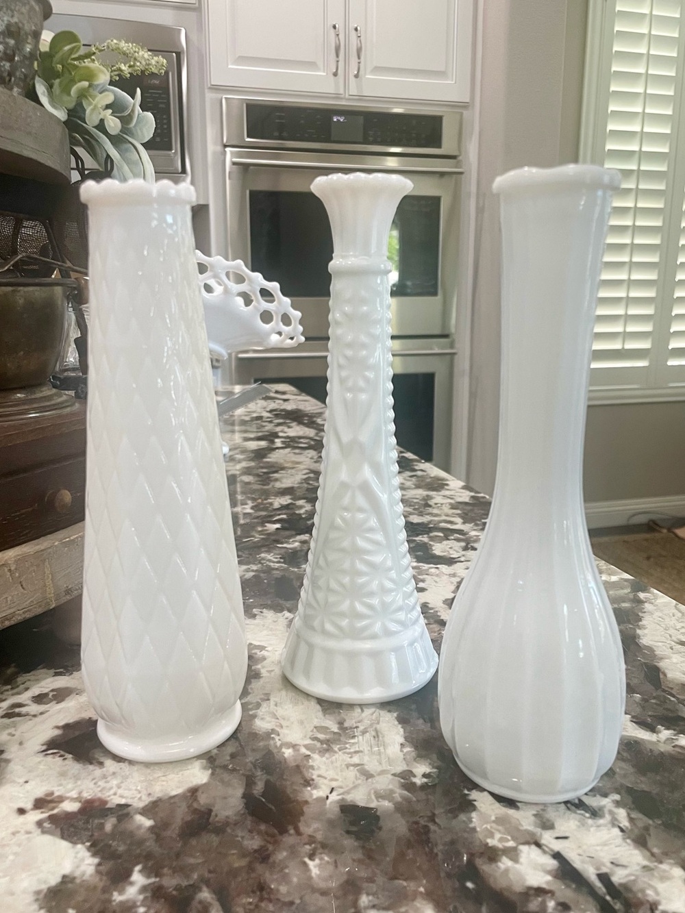 (3) White Milk Glass Bud Vases Set - Vintage Elegant Home Accents